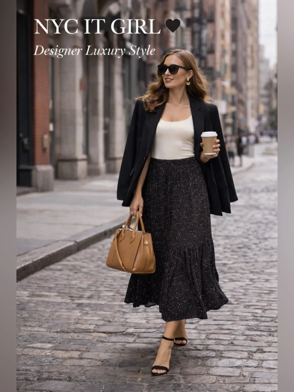 NWT Coach Black Tiered Maxi Skirt ✨ Designer Polka Dot Midi Flowy Luxury Chic
